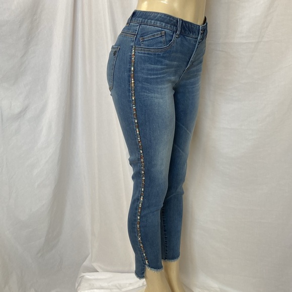 DEMOCRACY Jeans Tummy Control Size 6 Shiny Color Beads Side Stripe Dark Blue - Picture 2 of 12